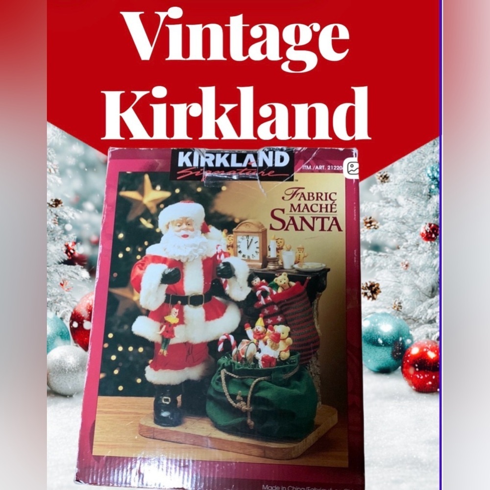 Kirkland Signature Fabric Mache Santa by the Fireplace Vintage